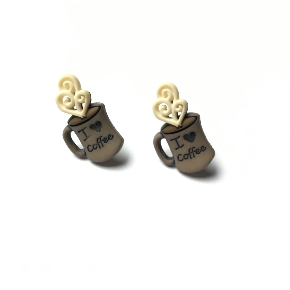 Kawaii Coffee Earrings Studs I love Coffee